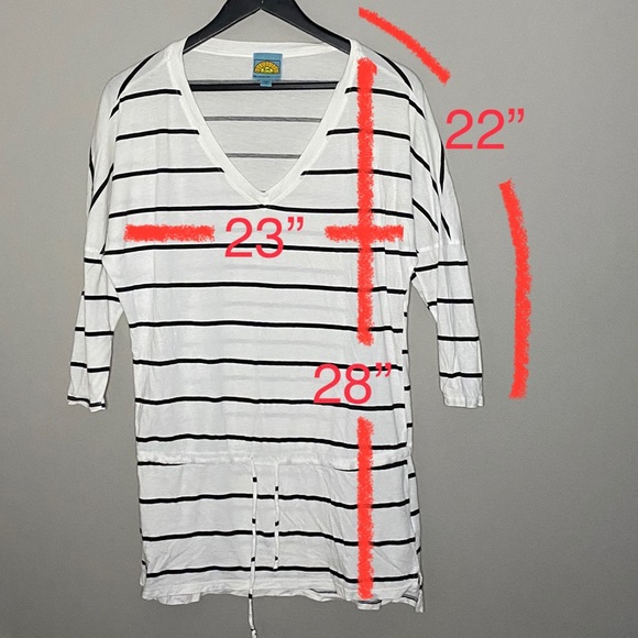 C&C California white and navy striped quarter sleeve top - Picture 7 of 7